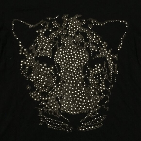 Olsen Europe Metal Studded Big Cat Head Black Shirt - Picture 6 of 15
